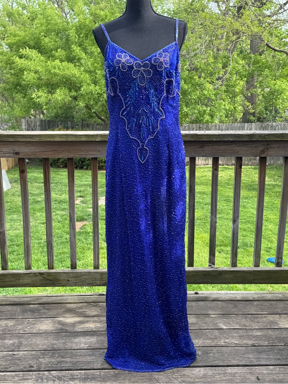 Stenay Vintage Silk Elegant Beaded Royal Blue Evening Dress 14
